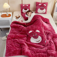 Luxury Cartoon Blanket and Cushion Set - Nomi-Single (105x145cm)-Strawberry Bear-State of Style