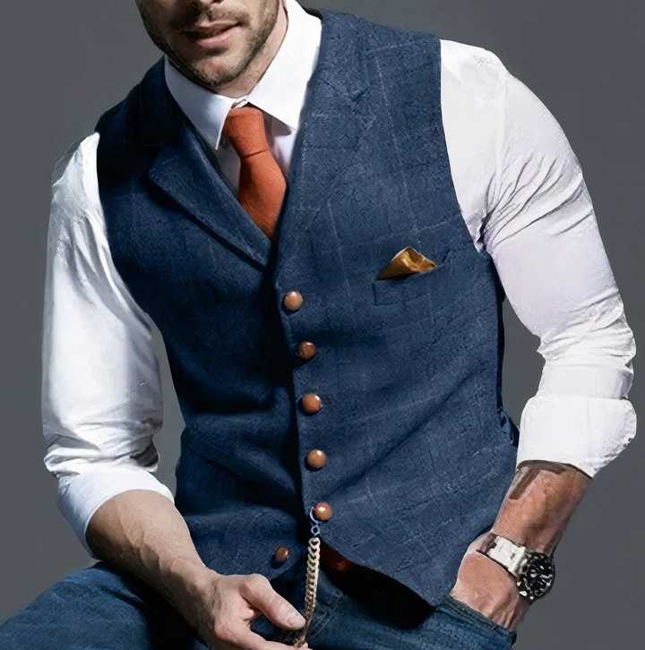 Luxury Checked Men's Gilet - Edward-Blue-S-State of Style