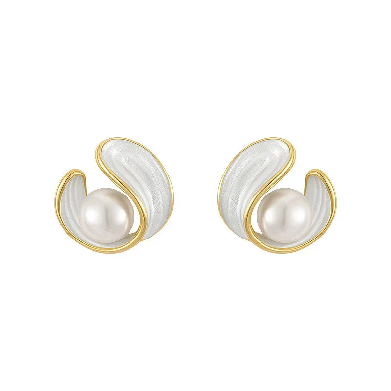 Luxury Earrings with White Opal and Pearl in Gold - Amara-State of Style