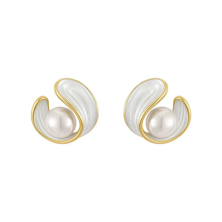 Luxury Earrings with White Opal and Pearl in Gold - Amara-State of Style