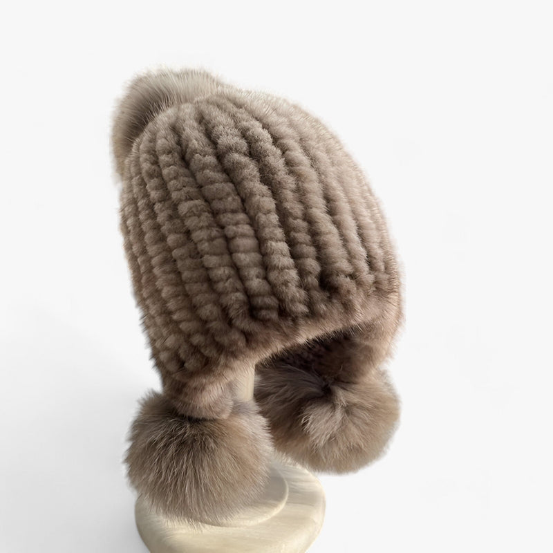 Luxury Fur Hat by Wezel with Fox Fur Pom Pom - Valeria-Light Chestnut Brown-Elastic Band-State of Style