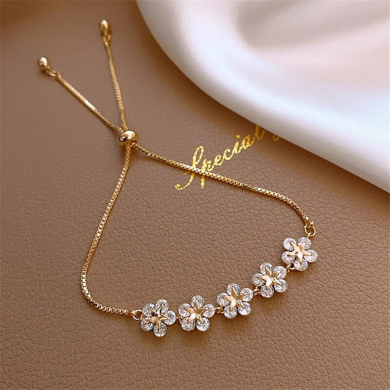 Luxury Gold Crystal Flower Bracelet - Rosalind-State of Style
