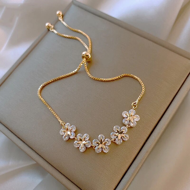 Luxury Gold Crystal Flower Bracelet - Rosalind-State of Style