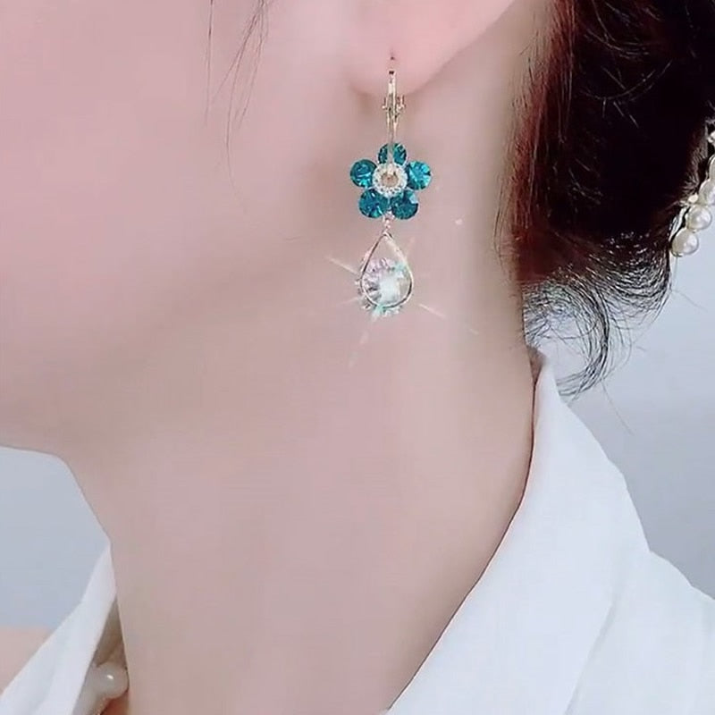 Luxury Hook Earrings with Flower Detail – LunaBloom-Purple-State of Style