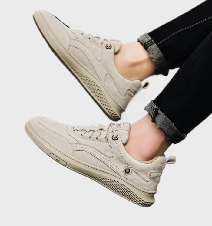 Luxury Leather Sneakers with Lace-Up Closure - Victor-5.5-Beige-State of Style