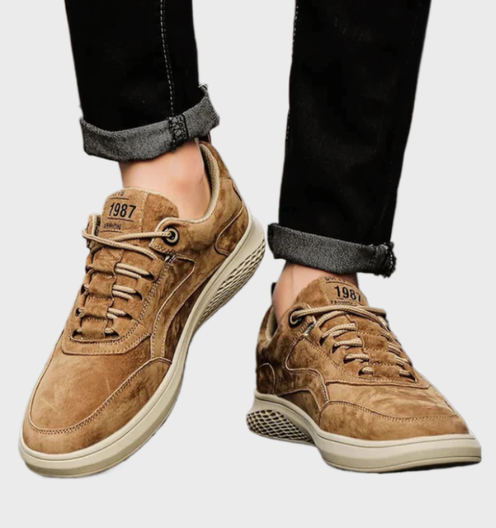 Luxury Leather Sneakers with Lace-Up Closure - Victor-5.5-Brown-State of Style
