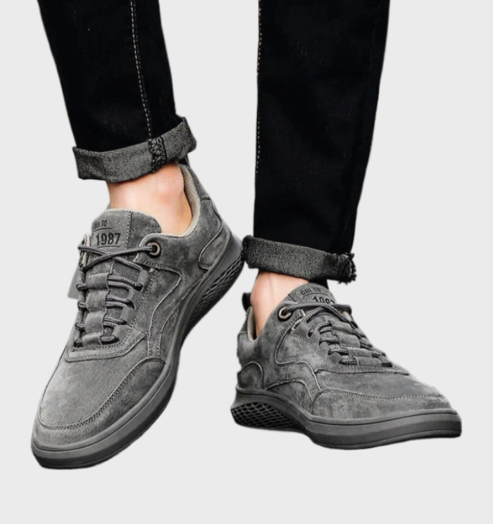 Luxury Leather Sneakers with Lace-Up Closure - Victor-5.5-Grey-State of Style