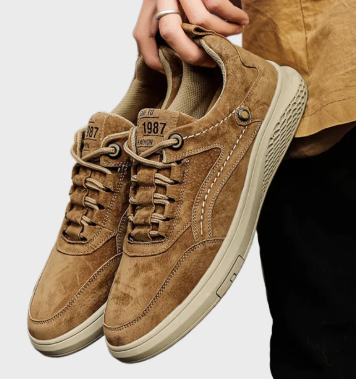 Luxury Leather Sneakers with Lace-Up Closure - Victor-5.5-Grey-State of Style