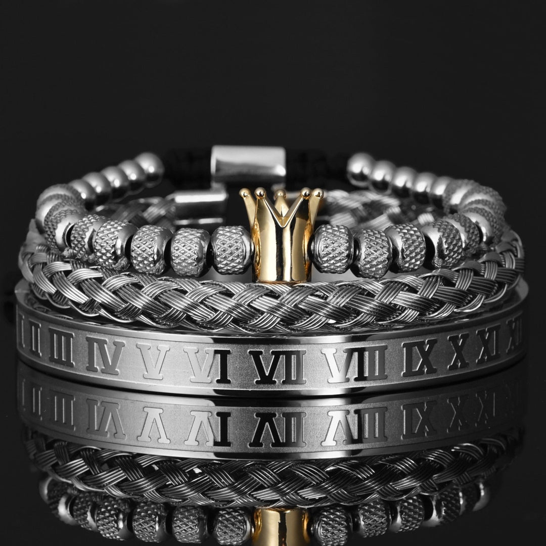 Luxury Men's Bracelet Set – Julius-Silver Set Golden Crown-State of Style