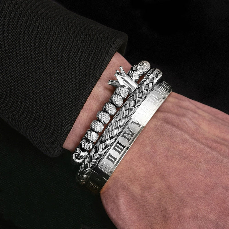 Luxury Men's Bracelet Set – Julius-Silver Set Golden Crown-State of Style