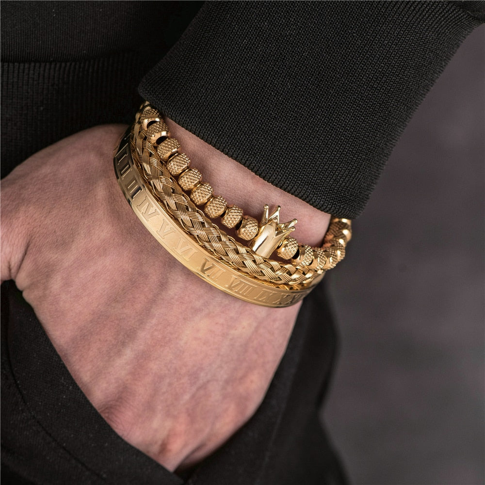 Luxury Men's Bracelet Set – Julius-Silver Set Golden Crown-State of Style