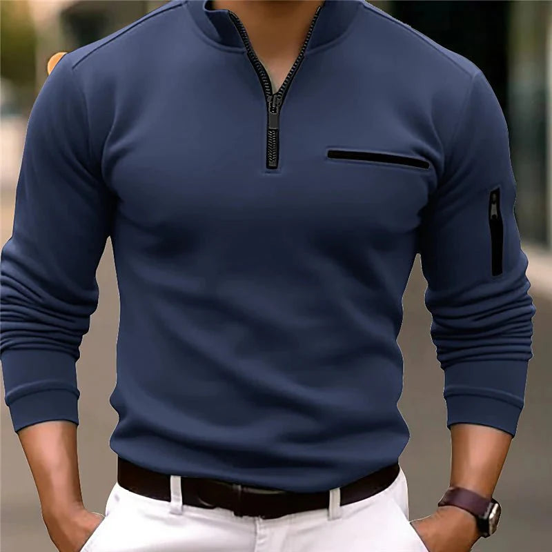 Luxury Men's Pullover with Zip - Davy-Dark blue-S-State of Style