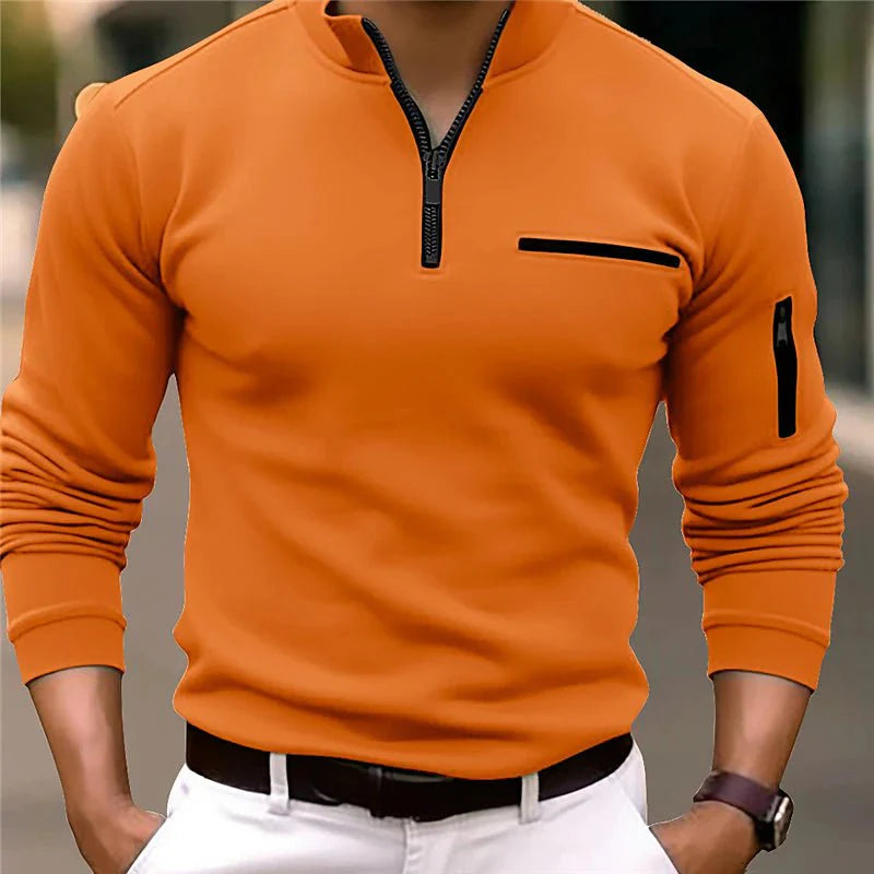 Luxury Men's Pullover with Zip - Davy-Orange-S-State of Style