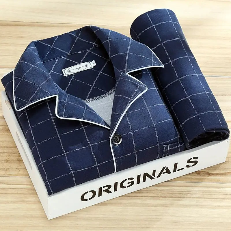 Luxury Men's Pyjama Set - Oliver-Dark blue Check-L-State of Style