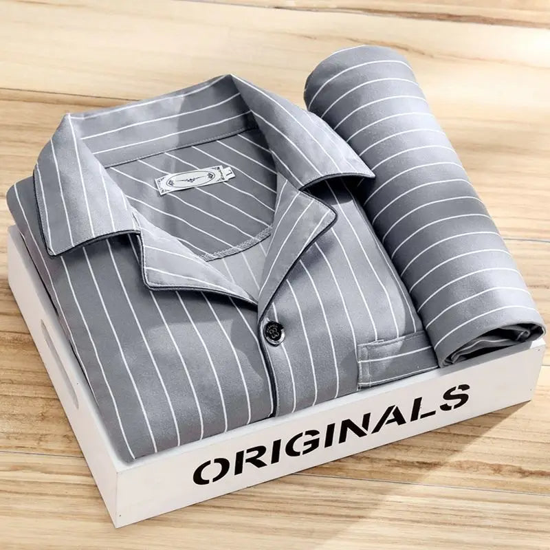 Luxury Men's Pyjama Set - Oliver-Grey Striped-L-State of Style