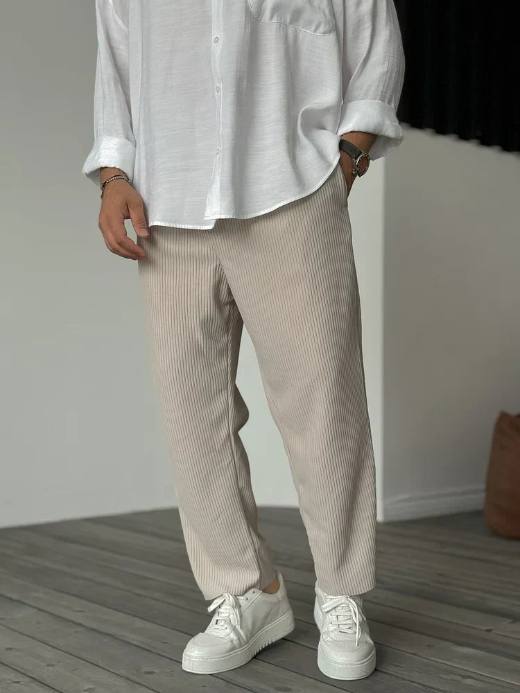 Luxury Men's Trousers in Soft Fabric – Alessio-Beige-S-State of Style