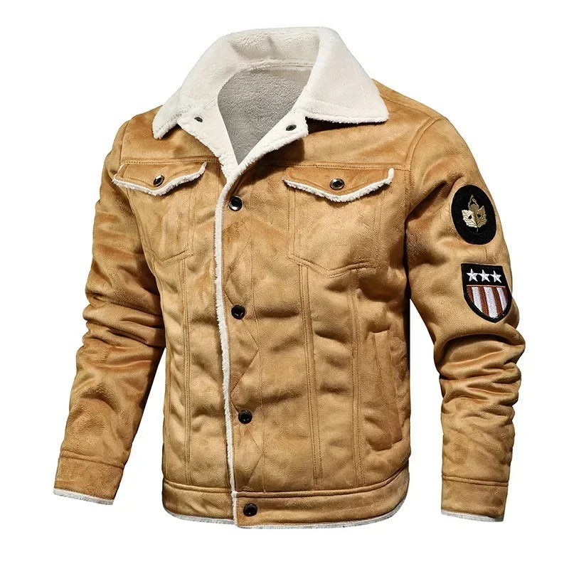 Luxury Oversized Leather Jacket with Velvet Lining - Victor-Khaki-M-State of Style