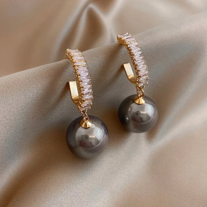 Luxury Pearl Earrings with Zirconia - Delphine-Grey-State of Style