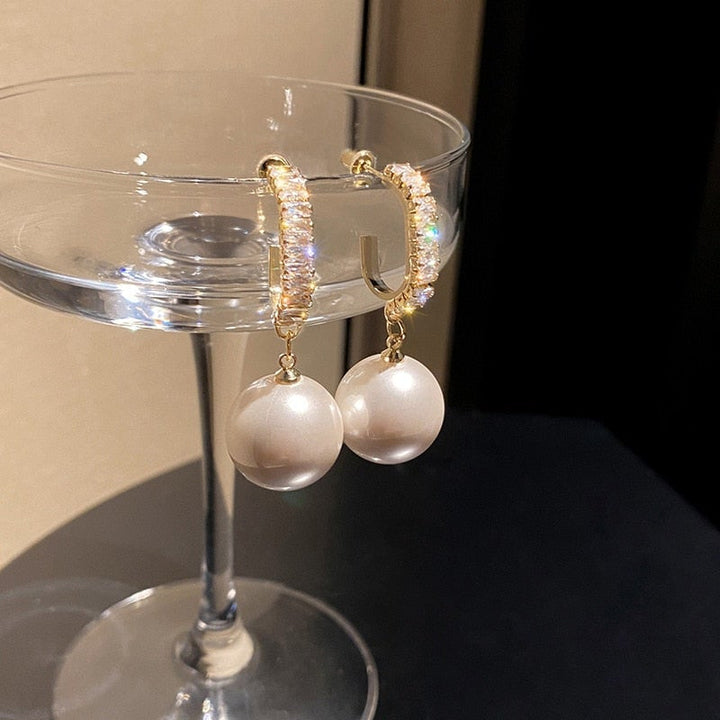 Luxury Pearl Earrings with Zirconia - Delphine-White-State of Style