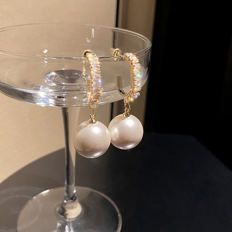 Luxury Pearl Earrings with Zirconia - Delphine-White-State of Style
