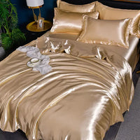 Luxury Plain Satin Duvet Cover - SilkSerenity-Light Gold-150X200CM-State of Style