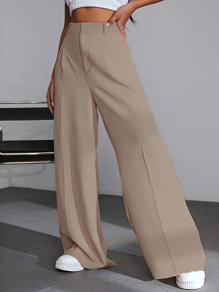 Luxury Plain Trousers With Wide Legs - Lana-S-Beige-State of Style
