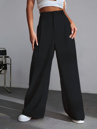 Luxury Plain Trousers With Wide Legs - Lana-S-Black-State of Style