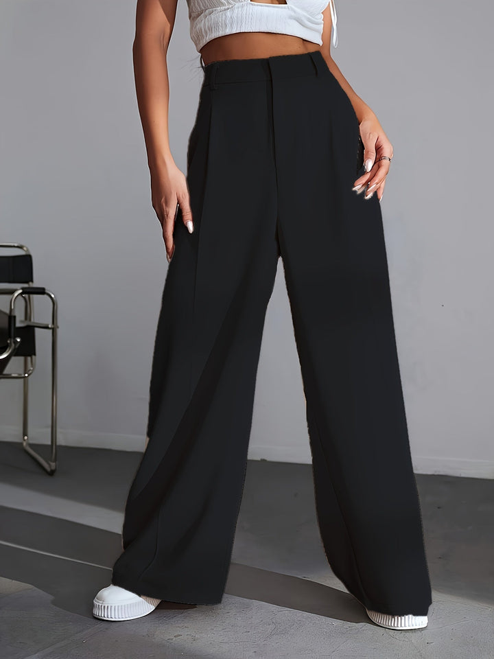 Luxury Plain Trousers With Wide Legs - Lana-S-Black-State of Style