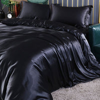 Luxury Silk/Satin Bedding Set (4-piece) - SilkSleep-Black-150cm fitted sheet + Duvet 200x230cm + 2x pillowcases-State of Style