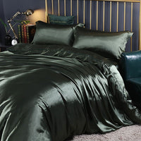 Luxury Silk/Satin Bedding Set (4-piece) - SilkSleep-Emerald Green-150cm fitted sheet + Duvet 200x230cm + 2x pillowcases-State of Style