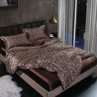 Luxury Silk/Satin Bedding Set (4-piece) - SilkSleep-Leopard-150cm fitted sheet + Duvet 200x230cm + 2x pillowcases-State of Style