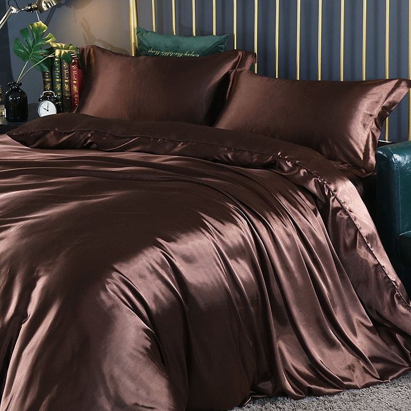 Luxury Silk/Satin Bedding Set (4-piece) - SilkSleep-Maroon-150cm fitted sheet + Duvet 200x230cm + 2x pillowcases-State of Style