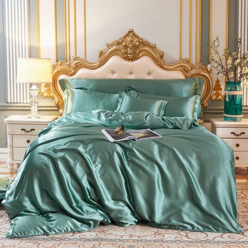 Luxury Silk/Satin Bedding Set (4-piece) - SilkSleep-Mint-150cm fitted sheet + Duvet 200x230cm + 2x pillowcases-State of Style