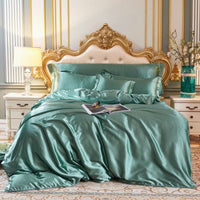 Luxury Silk/Satin Bedding Set (4-piece) - SilkSleep-Mint-150cm fitted sheet + Duvet 200x230cm + 2x pillowcases-State of Style