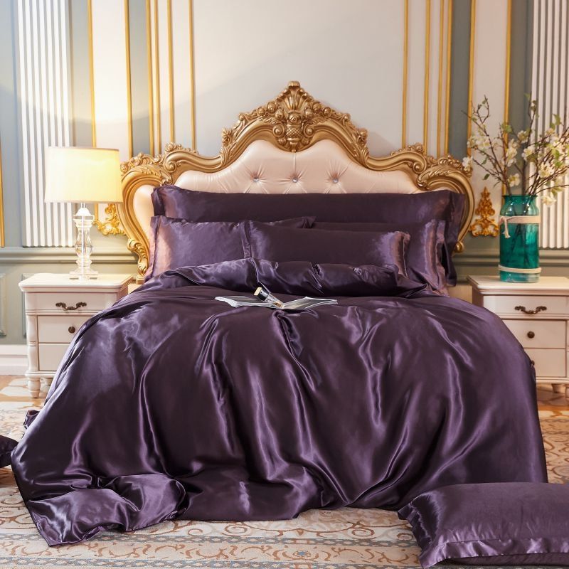 Luxury Silk/Satin Bedding Set (4-piece) - SilkSleep-Purple-150cm fitted sheet + Duvet 200x230cm + 2x pillowcases-State of Style