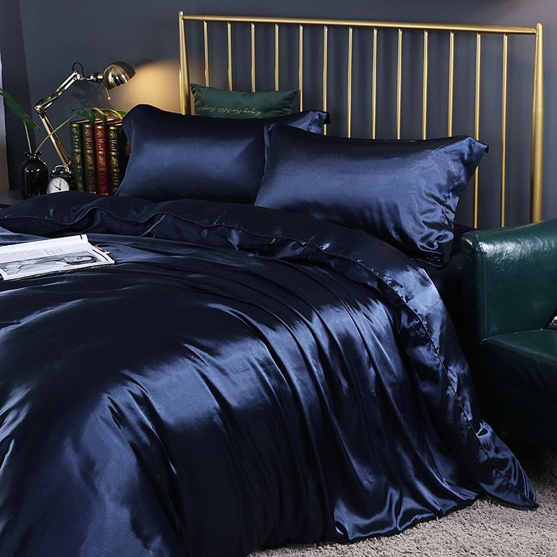Luxury Silk/Satin Bedding Set (4-piece) - SilkSleep-Royal Blue-150cm fitted sheet + Duvet 200x230cm + 2x pillowcases-State of Style