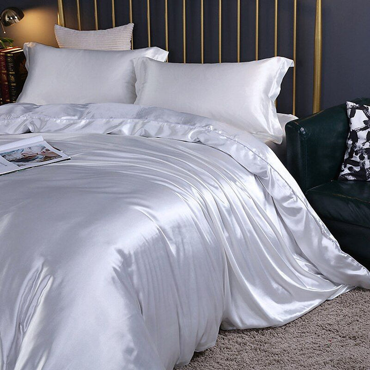 Luxury Silk/Satin Bedding Set (4-piece) - SilkSleep-White-150cm fitted sheet + Duvet 200x230cm + 2x pillowcases-State of Style