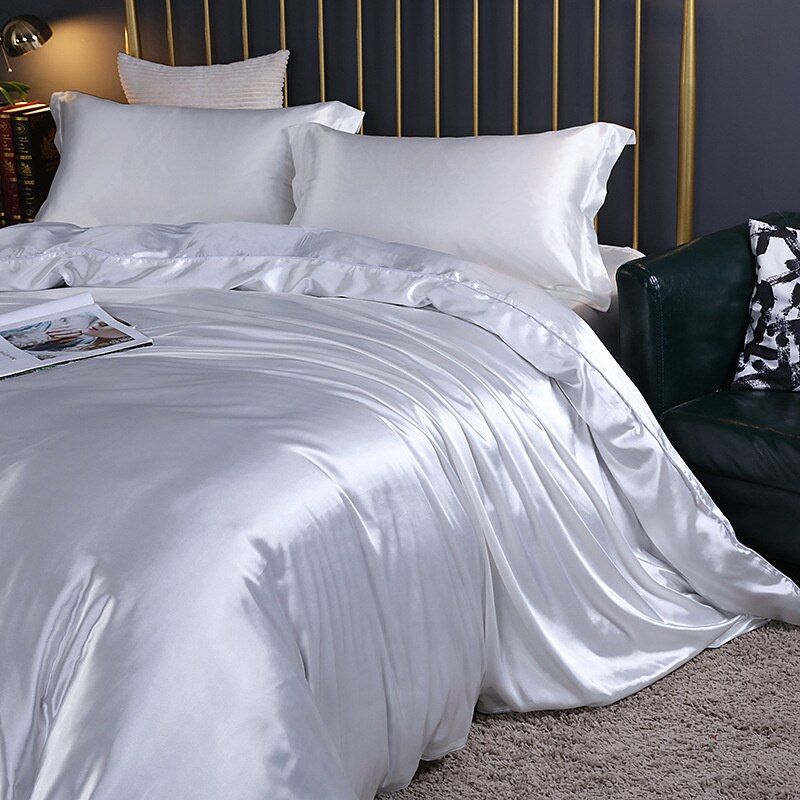 Luxury Silk/Satin Bedding Set (4-piece) - SilkSleep-White-150cm fitted sheet + Duvet 200x230cm + 2x pillowcases-State of Style