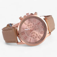 Luxury Waterproof Women's Watch with Leather Strap - Camille-Khaki-State of Style