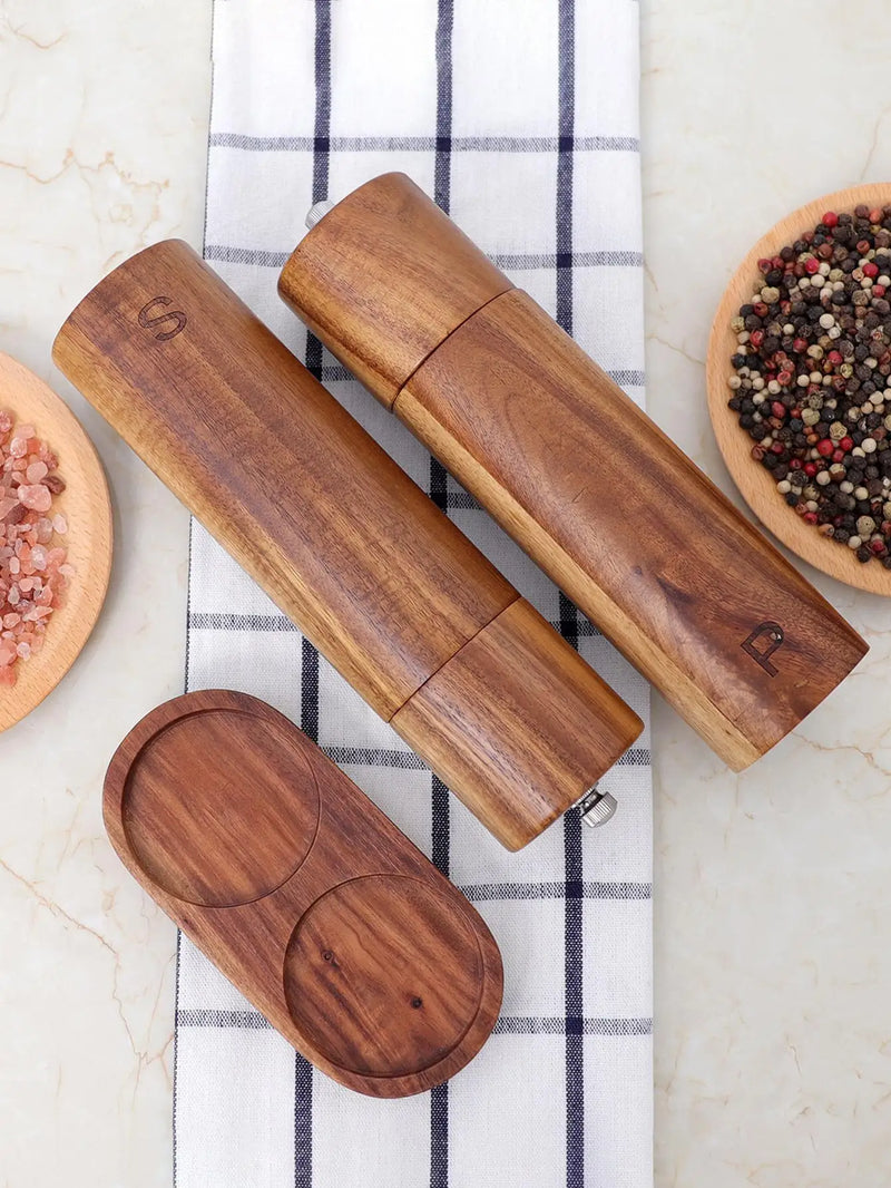Luxury Wooden Salt and Pepper Mill Set with Tray - WoodSpice-State of Style