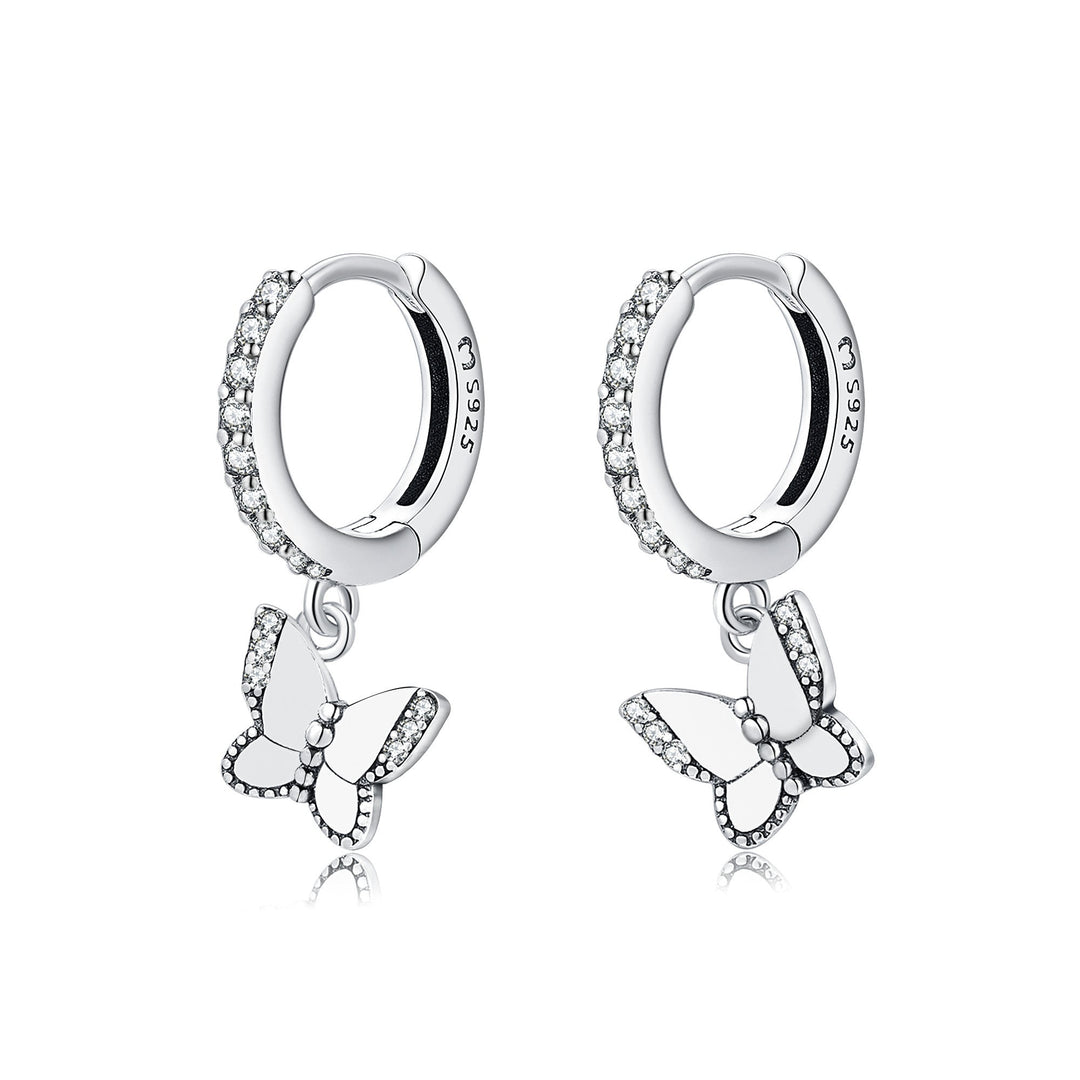Lyrielle Shimmering Butterfly Earrings-Silver-State of Style