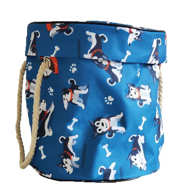 Large foldable toy tidy-up mat with basket function for the children's room.