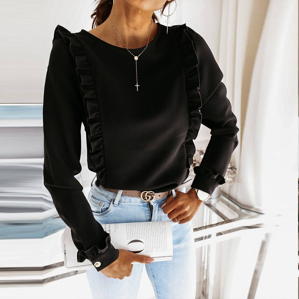MadeliefBlouse | Women's Elegant Long-Sleeve Blouse-Black-S-State of Style