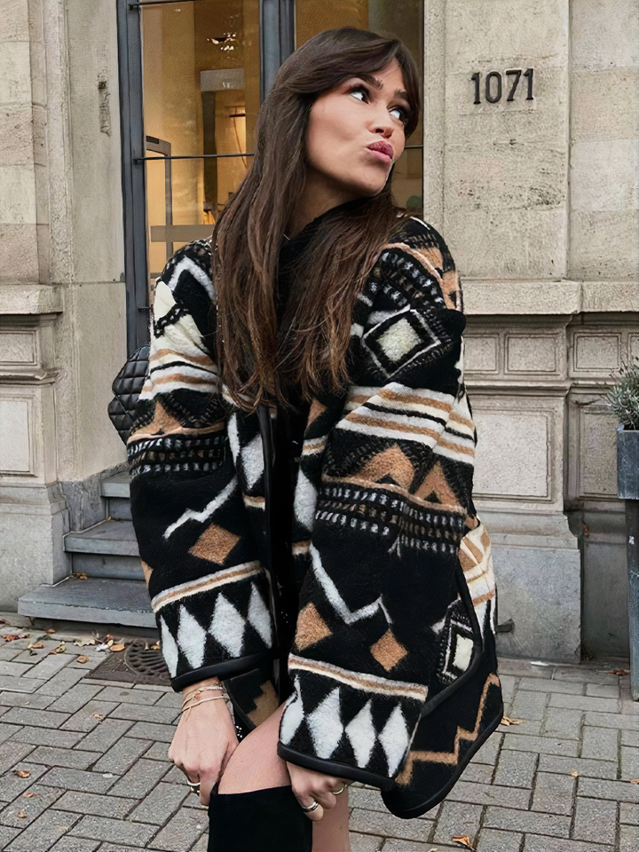 Ladies Autumn Coat with Print – Amaris