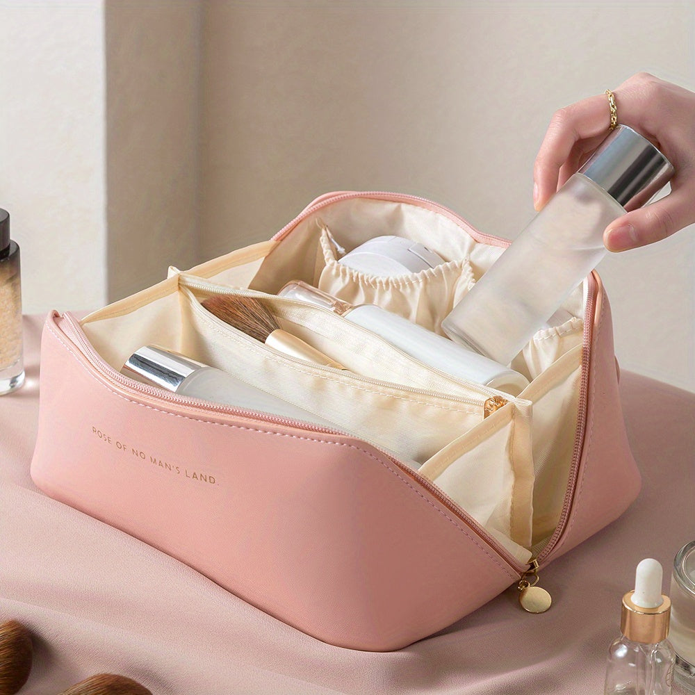 MAKEUP ORGANISER WITH ZIPPER – LUXURY TOILETRY BAG FOR TRAVEL-Brown-State of Style