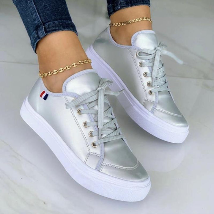MarisaSneaks | Women's Platform Athletic Shoes-Silver-4.5-State of Style
