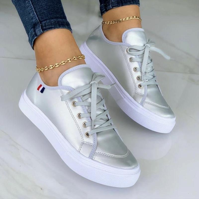 MarisaSneaks | Women's Platform Athletic Shoes-Silver-4.5-State of Style