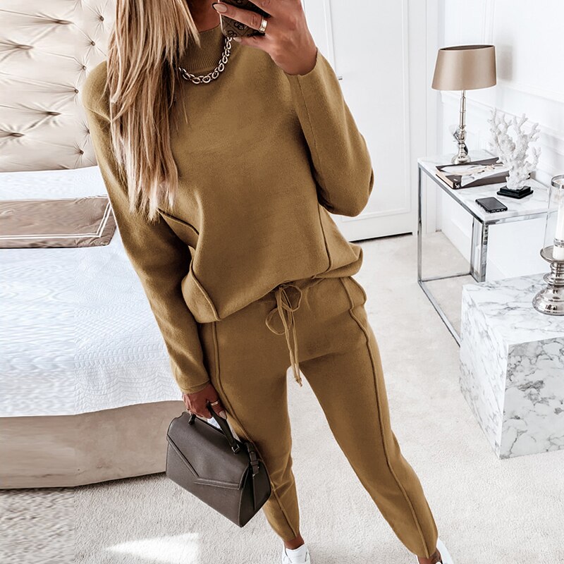 MarissasPak | Women's Drawstring Tracksuit-Brown-S-State of Style