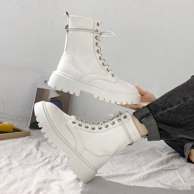 MarjoleinsBoots | Women's Lace-Detail Ankle Boots-White-4.5-State of Style
