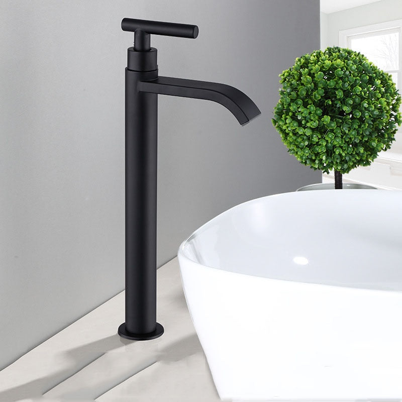 Matte Black Cold Water Basin Tap – Noira-Round-State of Style